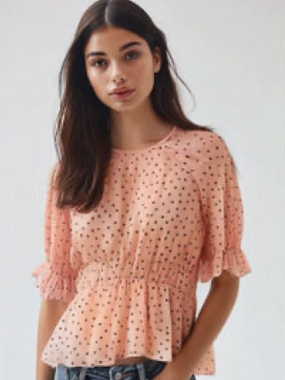 Anthropologie - After Market - Peach-Pink Polka Dot Peplum Top